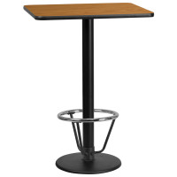 Flash Furniture XU-NATTB-2430-TR18B-3CFR-GG 24'' x 30'' Rectangular Natural Laminate Table Top with 18'' Round Bar Height Table Base and Foot Ring 